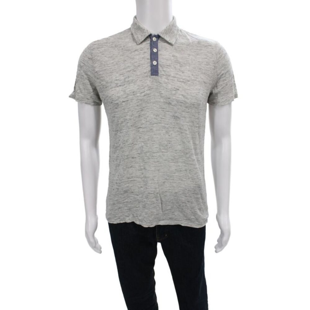 Vince Mens Linen Collared Short Sleeve Polo Gray Size S